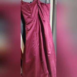 Long burgundy strapless gown